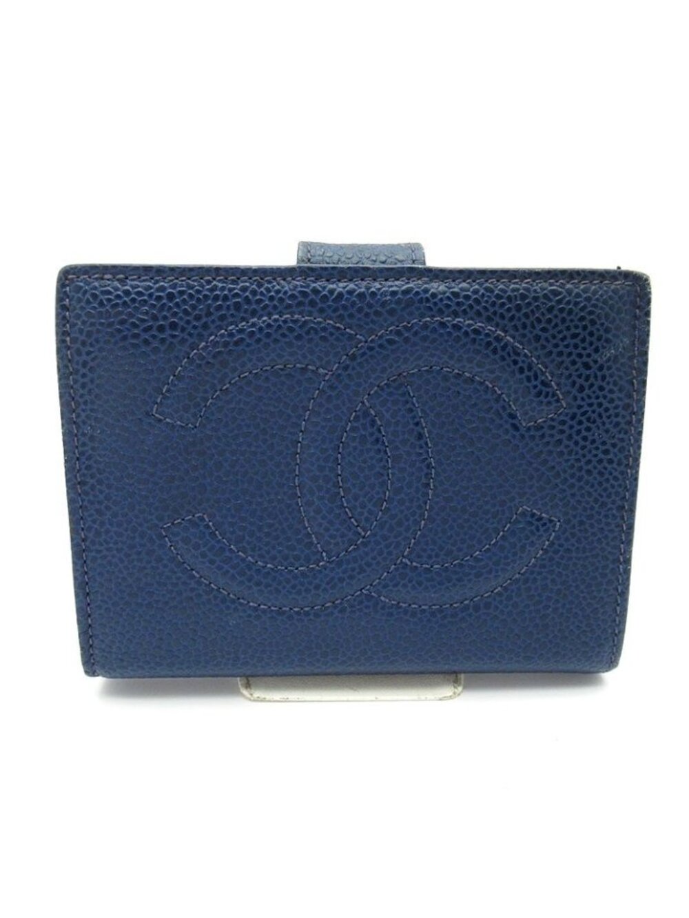 Chanel Kiss Lock Wallet Caviar Leather Blue